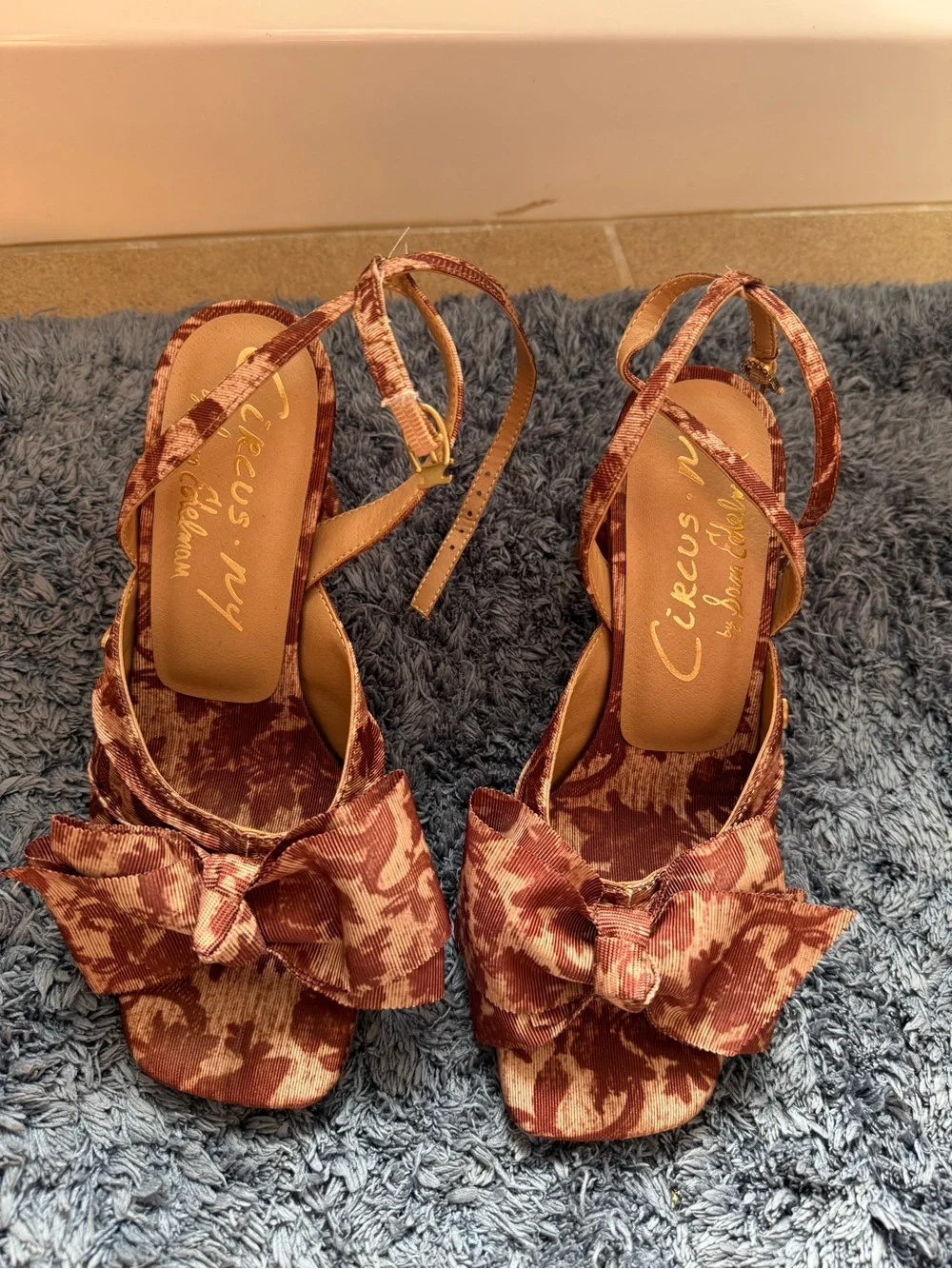 Circus by Sam Edelman Brown Floral Satin Bow Slingback Heels